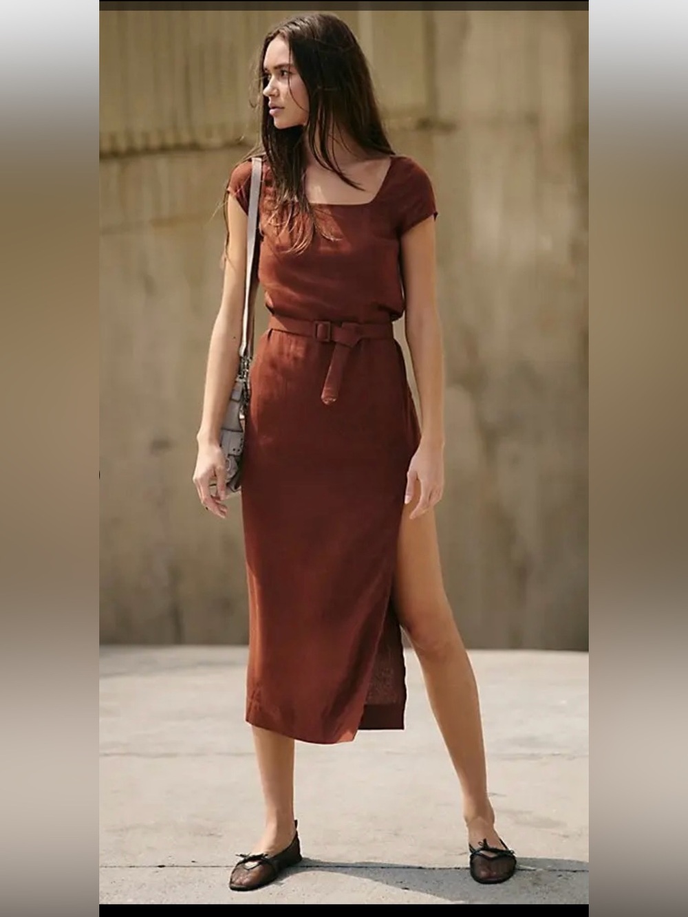 Free People Bronze Brown Top Belle Midi Dress